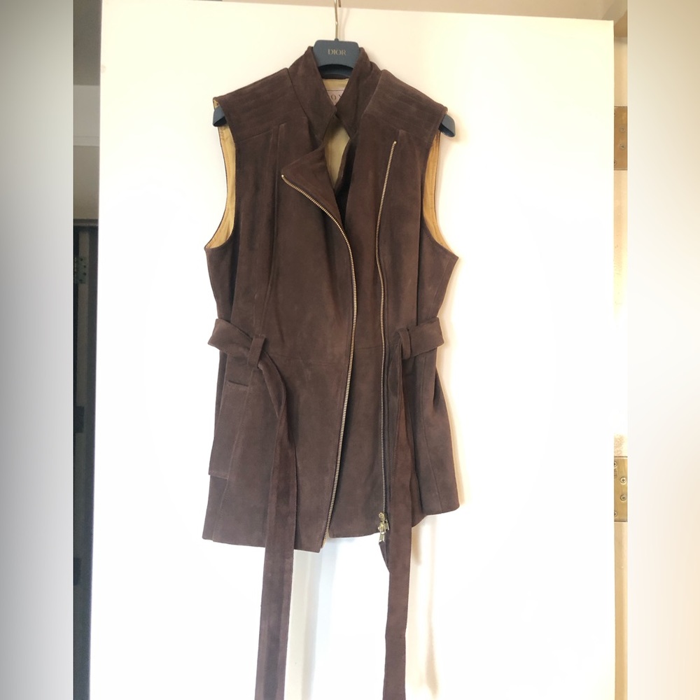 Troy London Belted Suede Gilet in Chocolate
